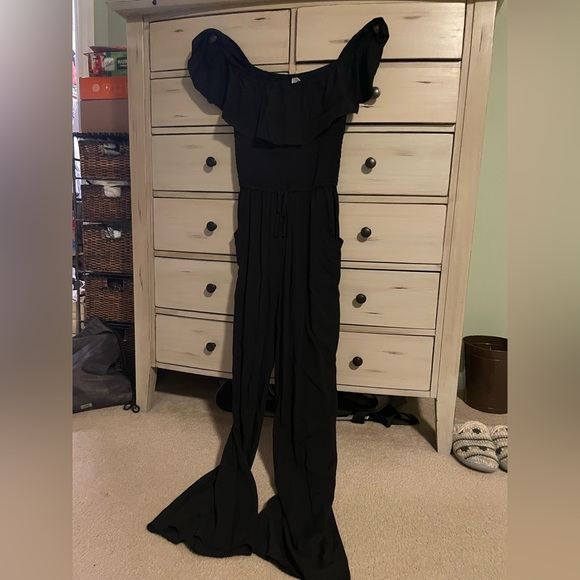 Juniors black jumpsuit- off the shoulder. Flowing relaxed leg fit. - Picture 2 of 3